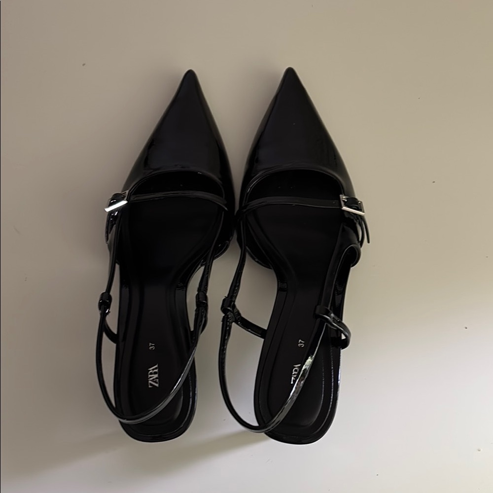 Zara Black Slingback Heels Elegant Pointed Toe
